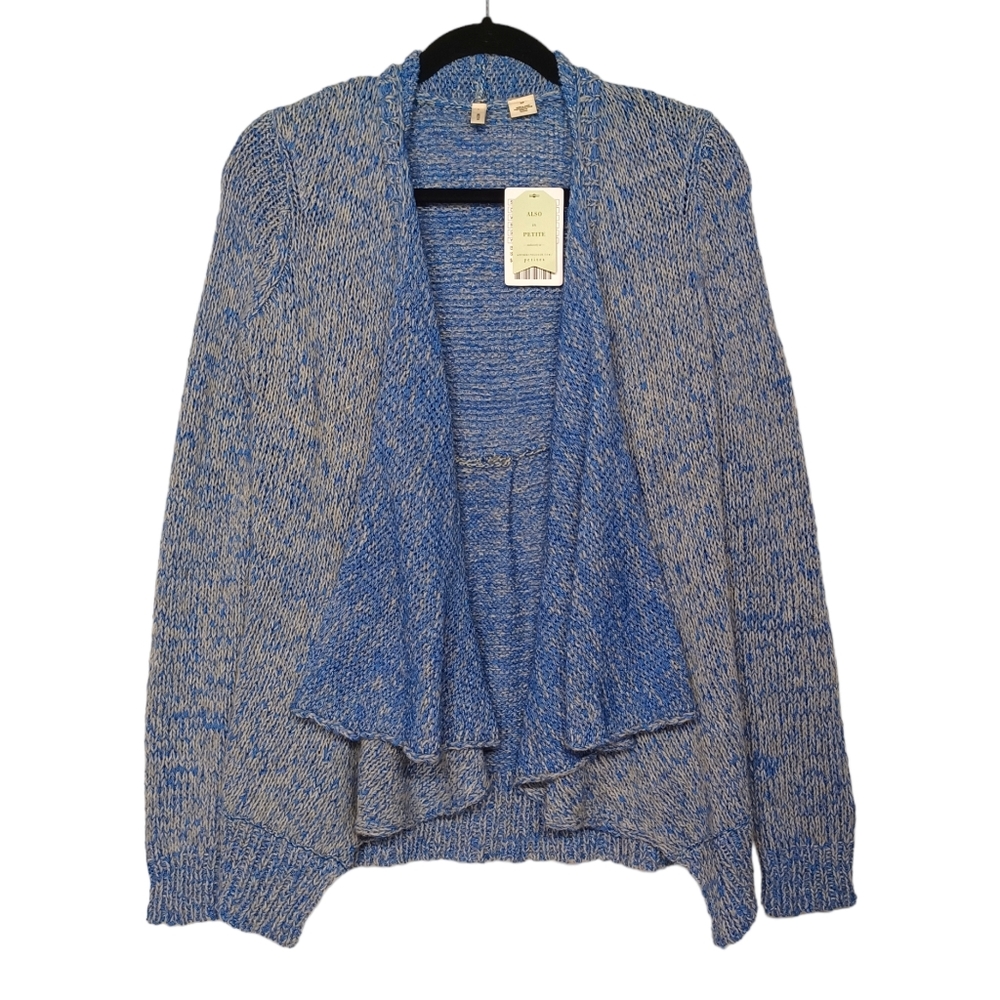 ANTHROPOLOGIE MOTH Blue Gray Marled Knit Open Shawl Cardigan Sweater Small NWT